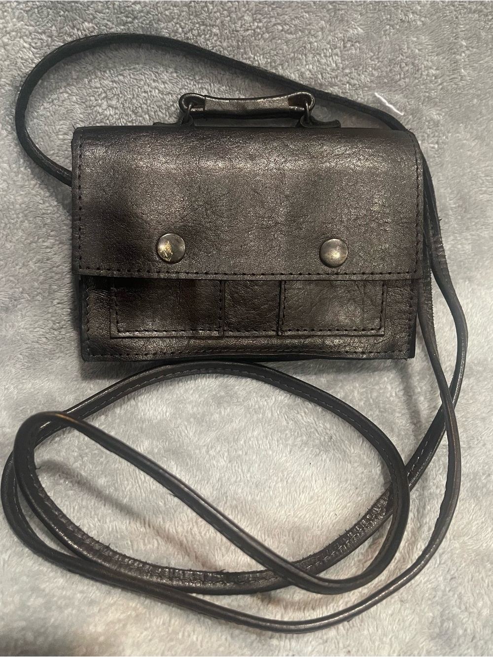 Barganza Black Leather Crossbody Wallet Bag